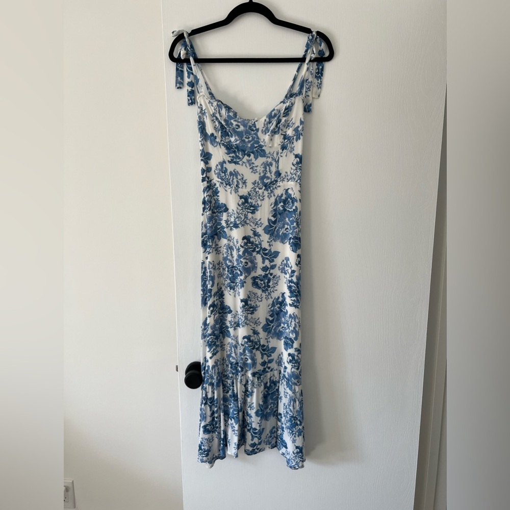 Reformation Nikita Blue Floral Tie-Shoulder Slip Dress